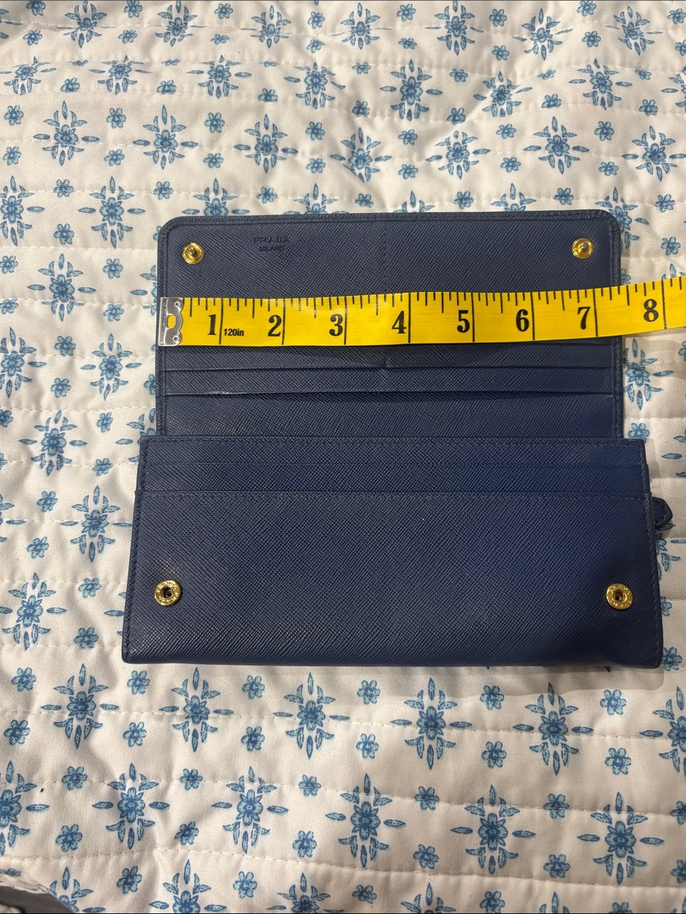 Prada Blue Saffiano Leather Flap Continental Wallet with Gold Logo Heat code 235 - Picture 7 of 13